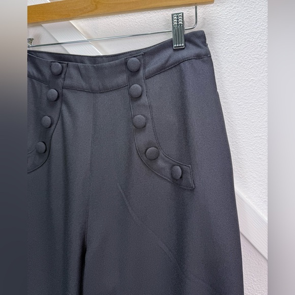 Banned Apparel 1960 Black High Waist Crepe Full Moon Sailor Wide Leg Pants Small - Picture 4 of 12